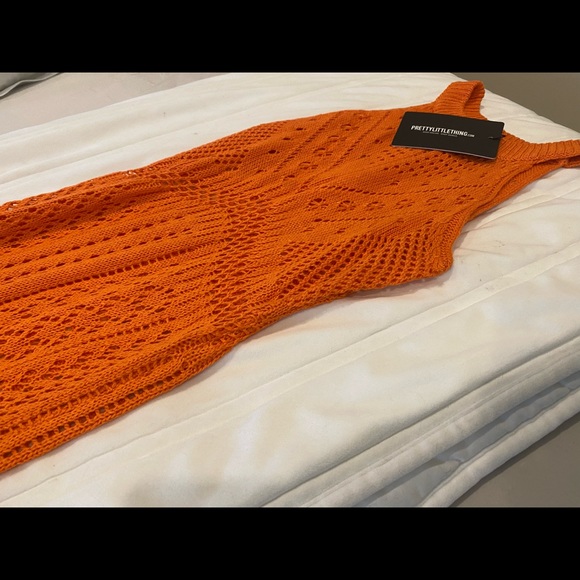 PLT ORANGE CUT OUT DETAIL CROCHET KNIT MIDI DRESS - Picture 7 of 11